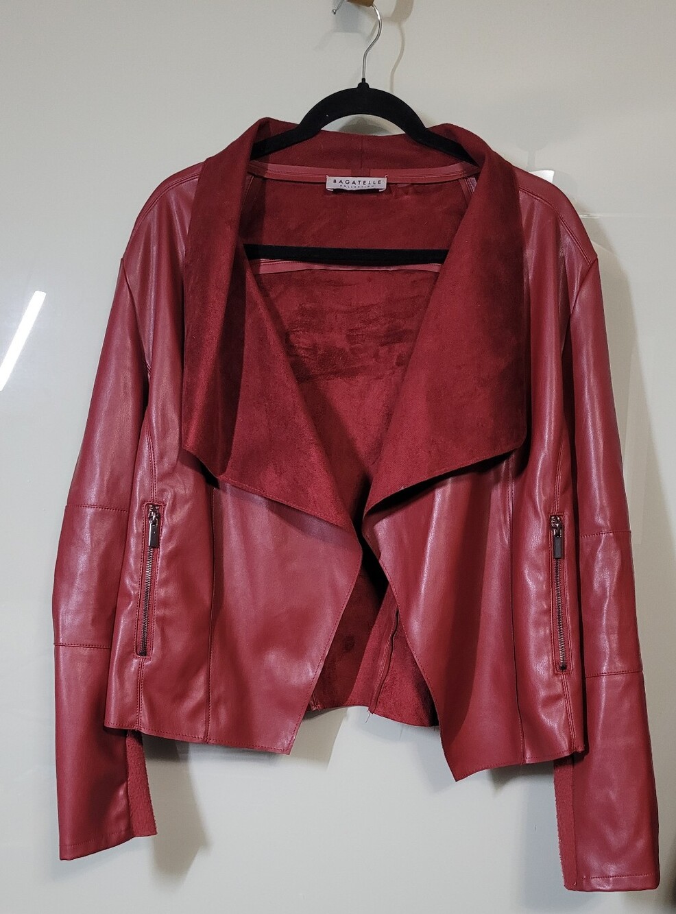 bagatelle Burgundy Red Draped Leather Jacket